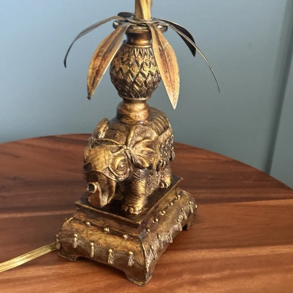 Vintage Gilded Elephant Table Lamp (Base Only) Indian Hollywood Regency Boho 14
